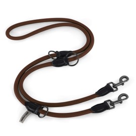 Wolfone Double Ended Hand Free Heavy Duty Adjustable Rope Dog Lead, Good for Walks, Camping, Suitable for Large, Medium and Small Dogs, 2.1 m, Brown