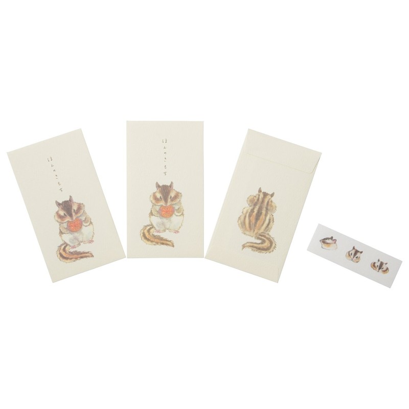 Arisaka Senzando Pochi Pouch, Set of 3, Stickers, Chipmunks and