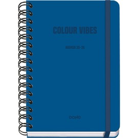 Dohe - School Agenda 2025 2026 - Weekly Overview, Size A5 (15 x 21 cm), Spanish and English, Double Spiral Binding and Elastic Band, Hard Cover, 4 Sticker Pages - Colour Vibes Blue