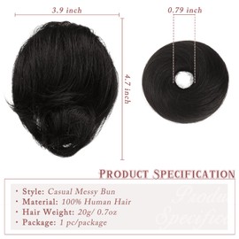 RUWISS Long Thin Straight Tousled Updo Bun 100% Real Human Hair Elegant Hair Pieces Hair Bun Long Scrunchie Extension Casual Hair Bun Extensions Ponytail Style for Women 20g (Darker Brown 1)
