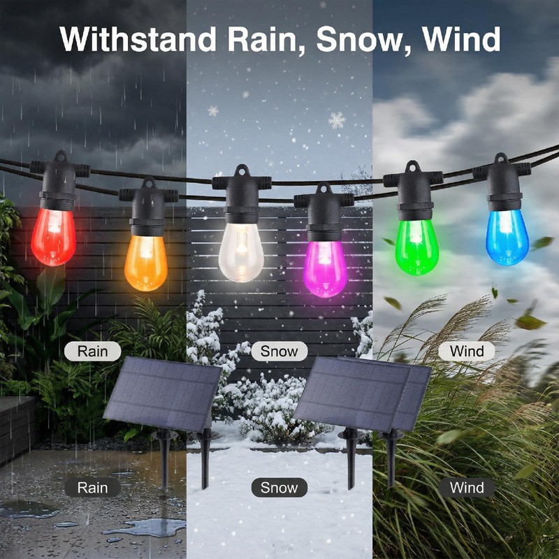 IPStank 48FT Solar-Powered RGB Outdoor String Lights – Dimmable Waterproof