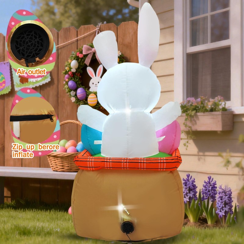 HZGDEJTG4FT Egg Basket Bunny Easter Inflatable Outdoor Decoration, with Built-in