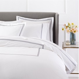 BedDecor Luxury 400-Thread-Count Egyptian Cotton Embroidered Duvet Cover Set with Beautiful 2-Stripe Embroidery King Dark Grey Solid