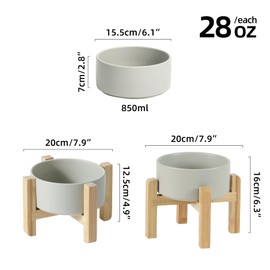 Havniva Ceramic Adjustable Raised Dog and Cat Bowl Set, 2 Heights Elevated Stand, Food and Water Bowl for Small Breed Dogs, Weighted Dog Dishes, Pet Bowl(6.1'',28.7OZ, Grey)