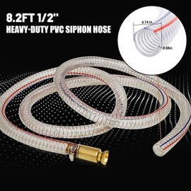 8.2FT 1/2" Heavy Duty Siphon Hose - Self-Priming Jiggler Pump for Boats, ATVs & Tractors Brass Nipple w/Metal Buckle, Fuel Transfer Tube for Gasoline Fuel Gas, fish tank water exchange and drainage