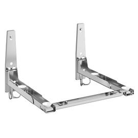 EsLuker.ly Universal Stainless Steel Microwave Oven Wall Mount Bracket with Removable Hooks, Arm Adjustable Foldable Kitchen Stretch Oven Stand Shelf Rack Load 100 lb, Silver
