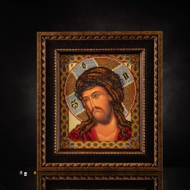 Bead Embroidery Kit DIY Icon Christ in The Crown of Thorns 7.9"x9.4" Color Canvas Bead Set Needle Guide No Skills Needed