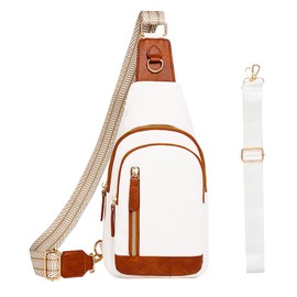 Amexo PU Leather Sling Bag Chest Bag Crossbody Bag Women's Shoulder Bag Crossbody Bag Bum Bag with Adjustable Shoulder Strap for Outdoor Sports Hiking Cycling Travel, White-brown