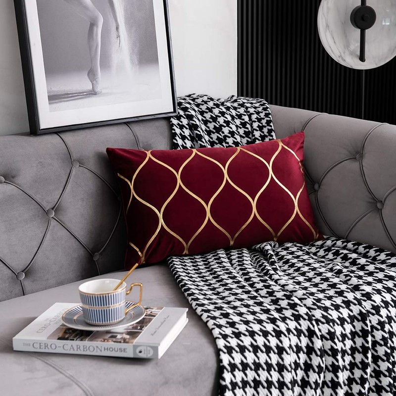 DEZENE Gold Velvet Throw Pillow Covers: 2 Pack 12x20 Inch
