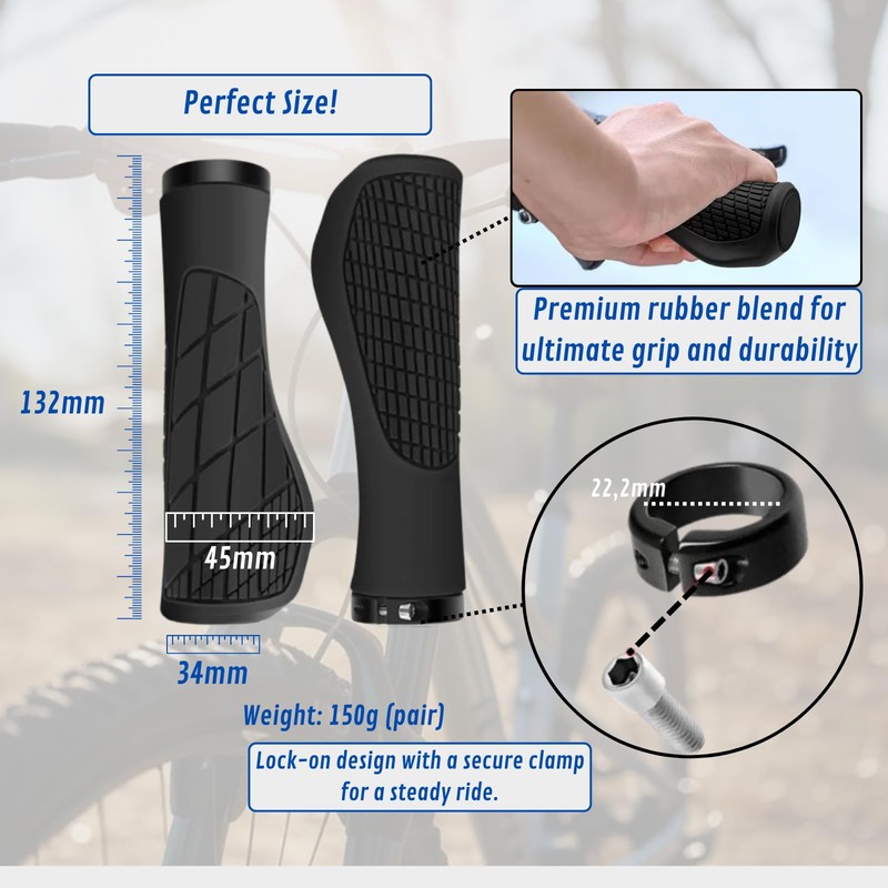 ANDINUS Ergonomic Rubber Grips for MTB Mountain Bike BMX City