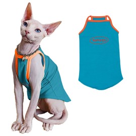 Sphynx Cat Shirt, Breathable Stretchy Cat Summer Vest, Soft Hairless Cats Shirt, Sleeveless Tanktop for Cats Only (Blue, M (3.5-5.5lbs))