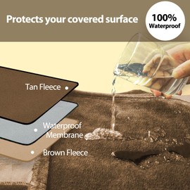 YISURE Waterproof Blanket for Couples, 230 x 200 cm, Brown Cuddly Blanket, Reversible, King Size, Leak-Proof Duvet to Protect Couch, Bed Mattress or Furniture (Brown/Tan)