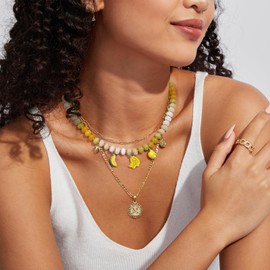 KissYan Charm Necklace for Women, Beaded Necklace with Cherry Strawberry Lemon Pineapple Fruit Pendant Trendy Summer Beach Jewelry Gifts (Banana)