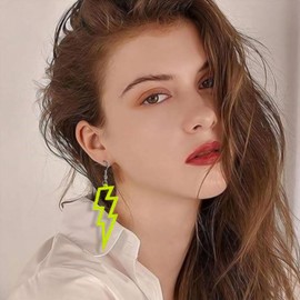 Lightning Bolt Dangle Earrings for Women 70s 80s Retro Drop Earrings Stainless Steel Hooks Funky Acrylic Flash Earrings for Party Festival Fancy Dress (8. Neon Yellow)