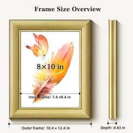 HLiWEGNS Vintage Gold 8x10 Frame – Poster Frame with Brushed Gold Finish – Picture Frame for 8 x 10 Artwork, Canvas Prints, Puzzles, and Wall Decor
