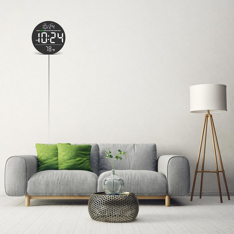 Digital Wall Clock with Large LED Display, Date, Temperature, Auto-Brightness