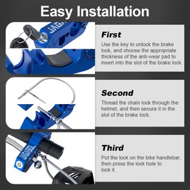 JAGASOL Motorcycle Lock Helmet Lock & Brake Lock Combo Anti Theft Motorcycle Handlebar Lock for Motorcycle Moped Motorbike Scooters ATV Dirt Bike Street Bike, Max 1.5'', Blue