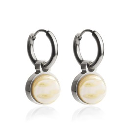 Kleine Silber Creolen mit Anhänger • Silberne Edelstahl Ohrringe mit Charm in hellgelb zum Wechseln • nickelfrei & wasserfest • MIX AND MATCH • Ø 12 mm