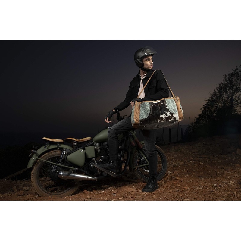 Myra Bag Floral Cowhide & Upcycled Canvas Travel Bag S-1160