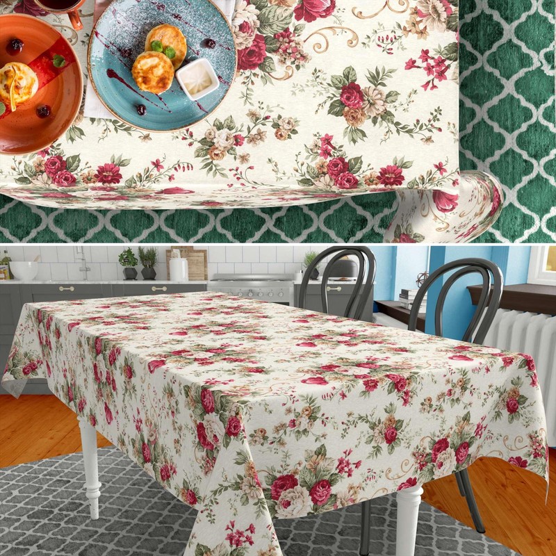 Fabric Tablecloth Washable Table Linen Tablecloth Cotton Polyester Roses 100
