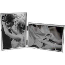 LEADEX Vertical Horizontal Combination Double Photo Frame 4x6 Metal Folding Photo Frame 1 Landscape and 1 Portrait Silver