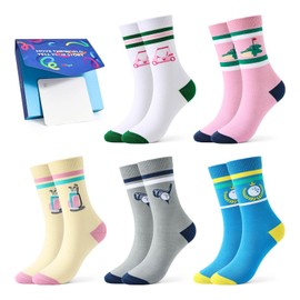 Moyel Funny Golf Socks for Women 5 Pairs Fun Novelty Crew Socks with Gift Box Cool Golf Gifts for Women Ladies Golfer Wife Mom Present Accessories
