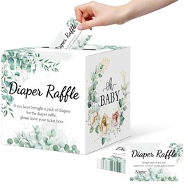 50 Pcs Greenery Diaper Raffle Box for Baby Shower, Diaper Raffle Tickets with Diaper Raffle Card Sign Box, Baby Shower Card Box and Advice Cards, Party Favors Decorations Supplies Game Cards