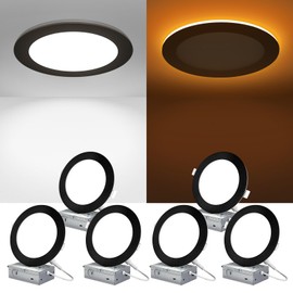 ZYC Canless LED Recessed Lighting 6 Inch 6 Pack 5CCT Ultra-Thin Downlight Lights with Night Light Mode,12W 1100LM Dimmable Retrofit Wafer Recessed Ceiling Light,1800K to 6000K ETL,FCC