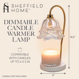 Sheffield Home Glass Candle Warmer Lamp – Elegant Candle Warmer for Long-Lasting Fragrance, Sleek Design, 15x6, White Flower Glass New