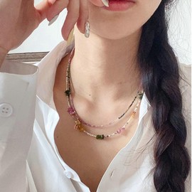 Ayoiow Men's Necklace Gold-Plated Colourful Necklace Wedding Natural Stone Pearl Necklaces, Gold, No Gemstone