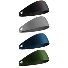 Running Headbands for Men Sweatbands Sports Sweat Bands Mens Workout Thin Fitness Gym Yoga 4 Pack- Discounted price Hot selling - Color: Black & Dark Grey & Blue & Army Green