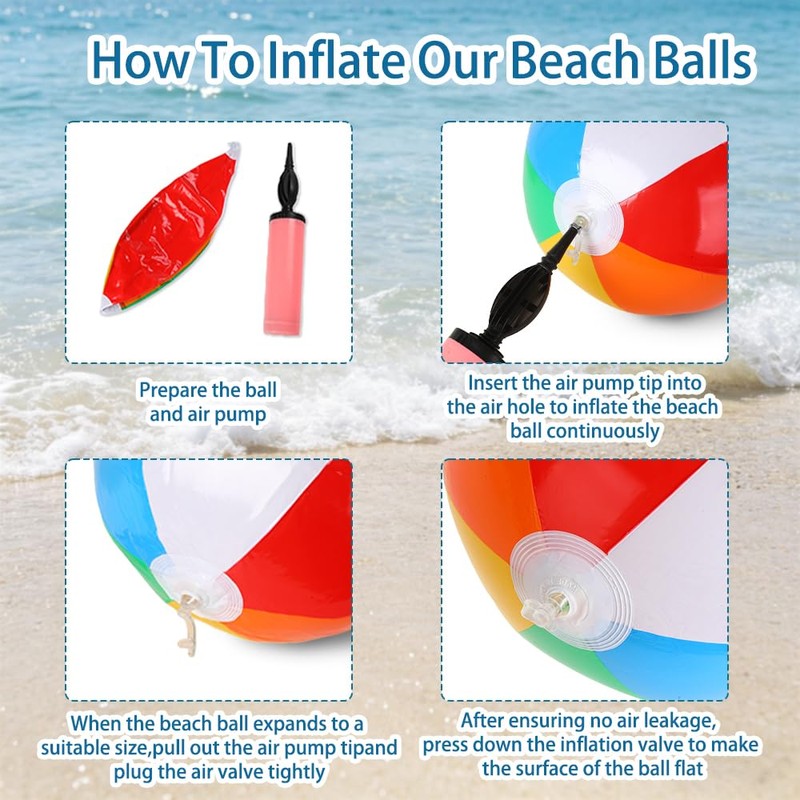 WSepascI Beach Balls, 3 Pack Rainbow Beach Ball, 20 Inch