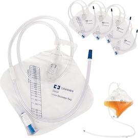 Dover Urine Drainage Bag with 18” Extended Tube (5 Pack) - Urine Bag with Anti-Reflux Chamber with Splash-Resistant Drain Spout - 2000 mL Vinyl Urine Bags for Men - 40" Tube Drainage