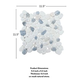 Tenedos Grey and Carrara Pebbles Marble Stone Mosaic Floor & Wall Tile for Bathroom Shower, Outdoor Wall (1 Sheet)
