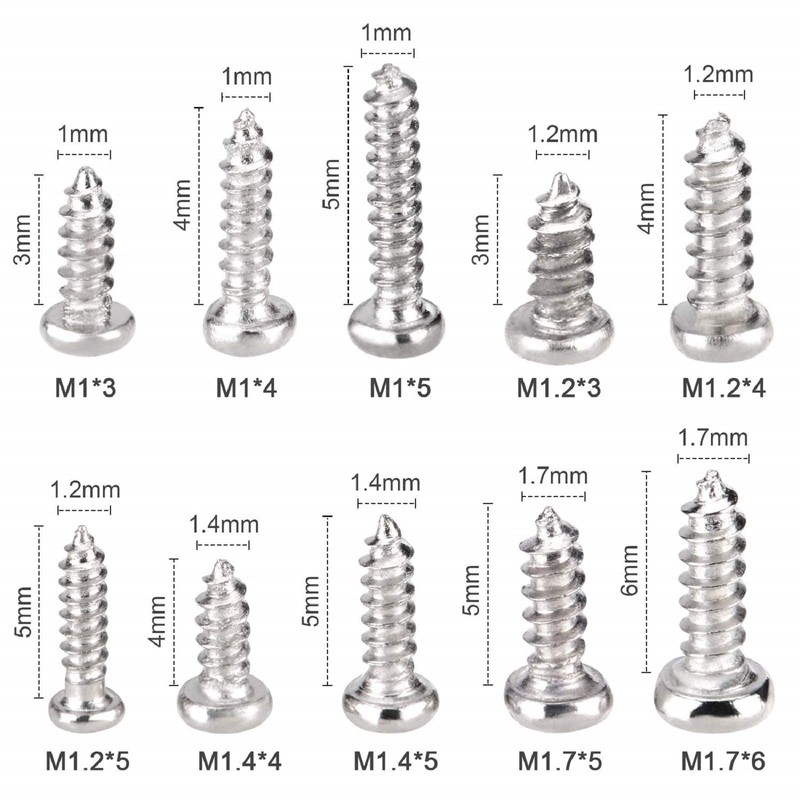 1000Pcs Mini Screw kit M1 M1.2 M1.4 M1.7 Phillips pan