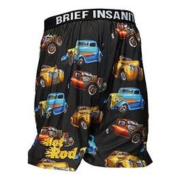 BRIEF INSANITY Soft Comfy Boxer Shorts for Men and Women | Sports & Car Themed Graphic Print Loose Fit Smooth Underwear (Large, Hot Rod)