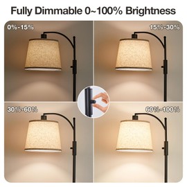 AIDENOEY Fully Dimmable Floor Lamp for Living Room，Standing Lamp Rotary Switch with Linen Beige Shade，Black Tall Lamps for Bedroom with Adjust Head，9W LED Bulb Included