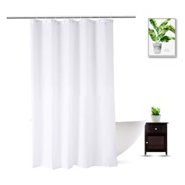 WellColor Fabric Shower Curtain Liner 54 x 74 Inch, White Polyester Bathroom Shower Curtains, Heavy Duty, Hotel Quality, Machine Washable, 54x74 Inches