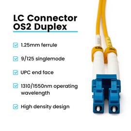 trueCABLE LC to LC OS2 Fiber Patch Cable, 2m (6.56ft), UPC Polish, 200GB Singlemode (SM) Duplex 9/125um, Riser Rated (OFNR) UL Listed, 1pc, Yellow