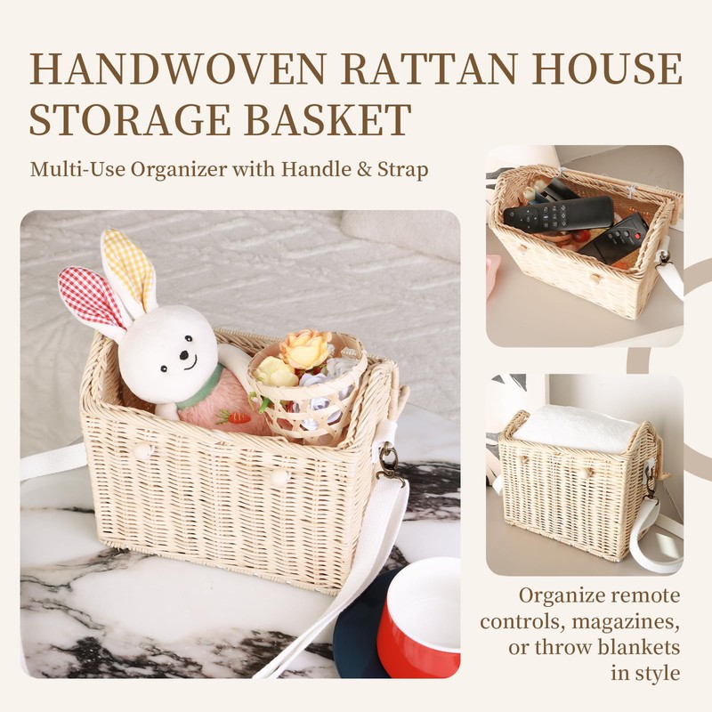 Handwoven Rattan House Storage Basket – Multi-Use Organizer with Handle