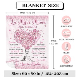 Xufudy Regalos para Mamá, Mexican Mom Gifts, Regalos para Mama en Español, Gifts for Mom in Spanish, The Best Mom Gifts Blanket 60"x80", Mom Birthday Gifts, Mama Gifts, Mom Gifts from Daughters/Son