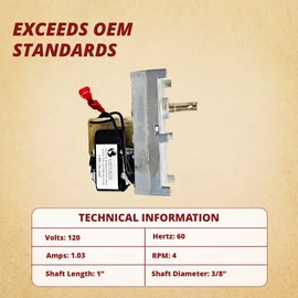 US Stove Ashley & American Harvest 4 RPM Clockwise Auger & Agitator Motor w/Hole for APC1406 SP6000 Heartland 6033 6035 6037 6039 6041 - Replaces 80456