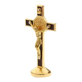 POFET Crucifix Jesus Christ Cross Statue Figurine For Car Home Chapel Decor - Gold
