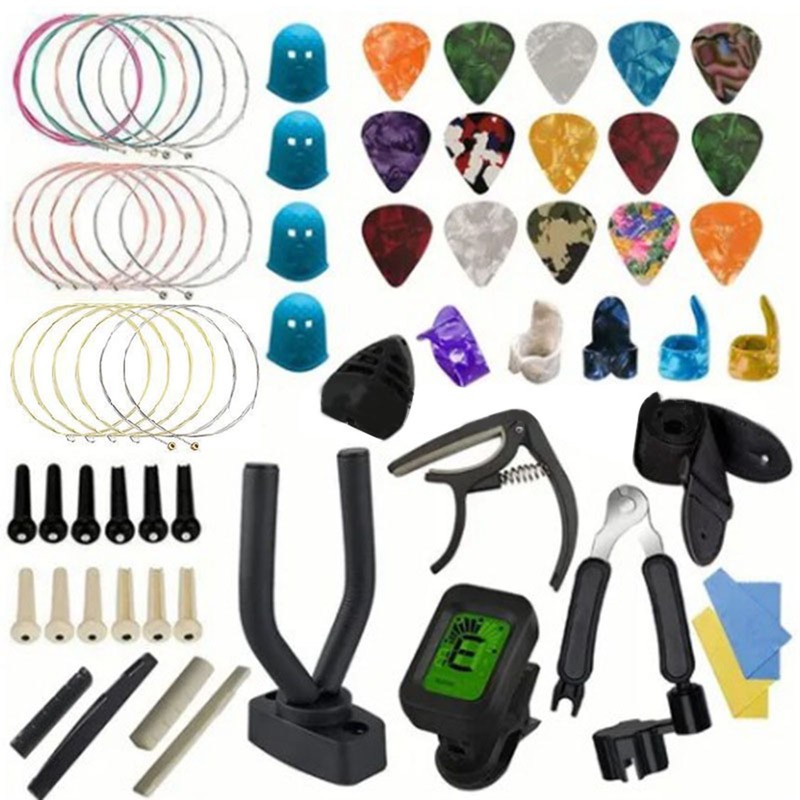 66Pcs Guitar Accessories Kit Tuner Capo Pick Bracket Repair Tools
