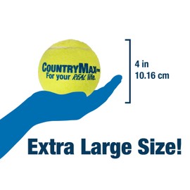 CountryMax Tennis Balls XL 4" for Large Breed Dogs, Agressive Chewers, Training and Playtime (3 Pack)