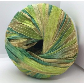 Berlini Memento Ribbon Yarn - 50 Gram, 88 Yards, 3/8" Wide - #43 Brilliant Herbs - Greens, Tan-Gold
