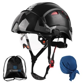 UM ULTRAMAXX Safety Helmet with Build-in Visor, Hard Hat with Vented Design, ANSI Z89.1 Certified, Ideal for Industrial and Construction (Black)