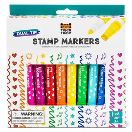 Tiger Tribe Dual Tip Stamp Markers - 8 pcs Double Sided Marker Pens with Stamps, Kids Colouring Sets, Crafting & Stationery Kits, Children’s Gifts, Age 3 Years +