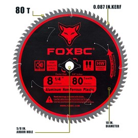 FOXBC 8-1/4 Inch Metal Cutting Table Saw Blade 80-Tooth TCG for Aluminum, Copper, Plastic, Brass, Fiberglass with 5/8-Inch Arbor