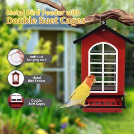 Bird Feeder Squirrel Proof Metal Hanging for Outdoor Wild Bird Seed, 5LBS with Bilateral Weight-Activated Perches, Heavy Duty Bird Feeders for Outside Wild Bird - Red